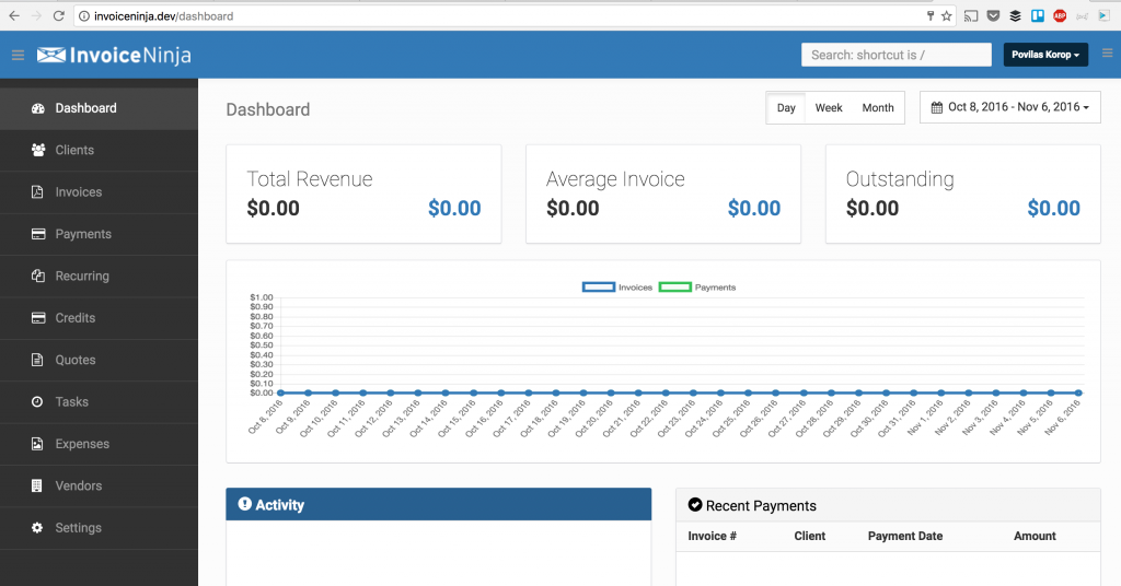 invoice ninja dashboard