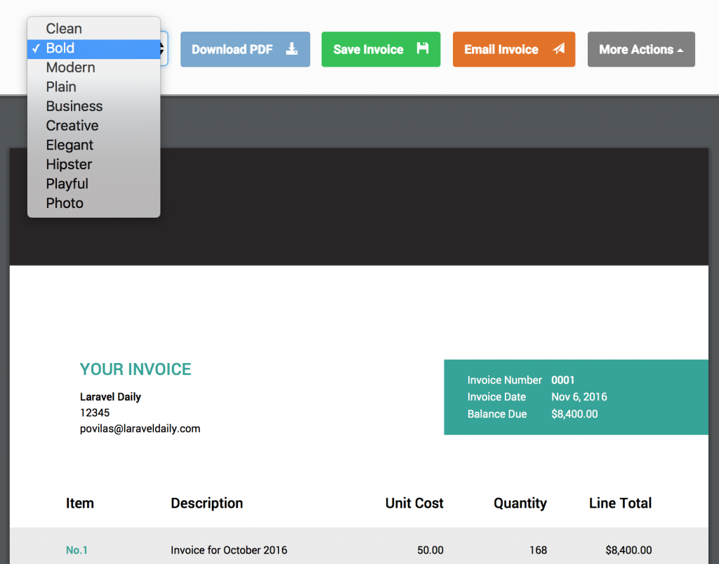 invoice ninja choose theme