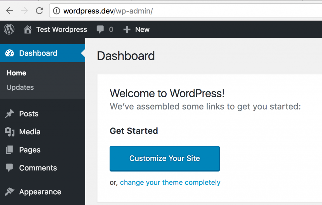 wordpress local dashboard laravel