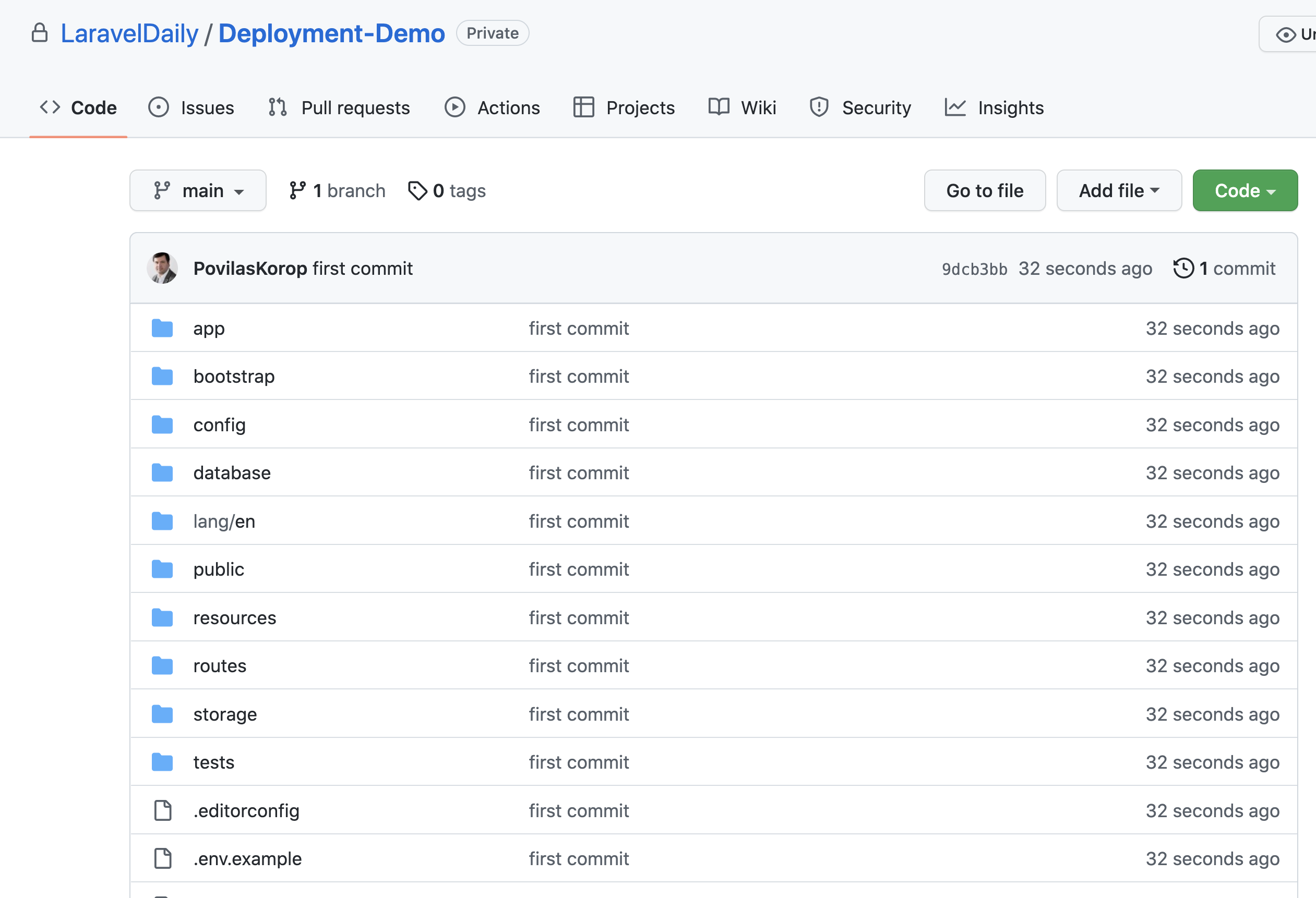 laravel deployment first commit