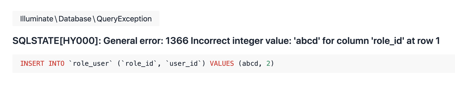 Laravel Database Transaction Error