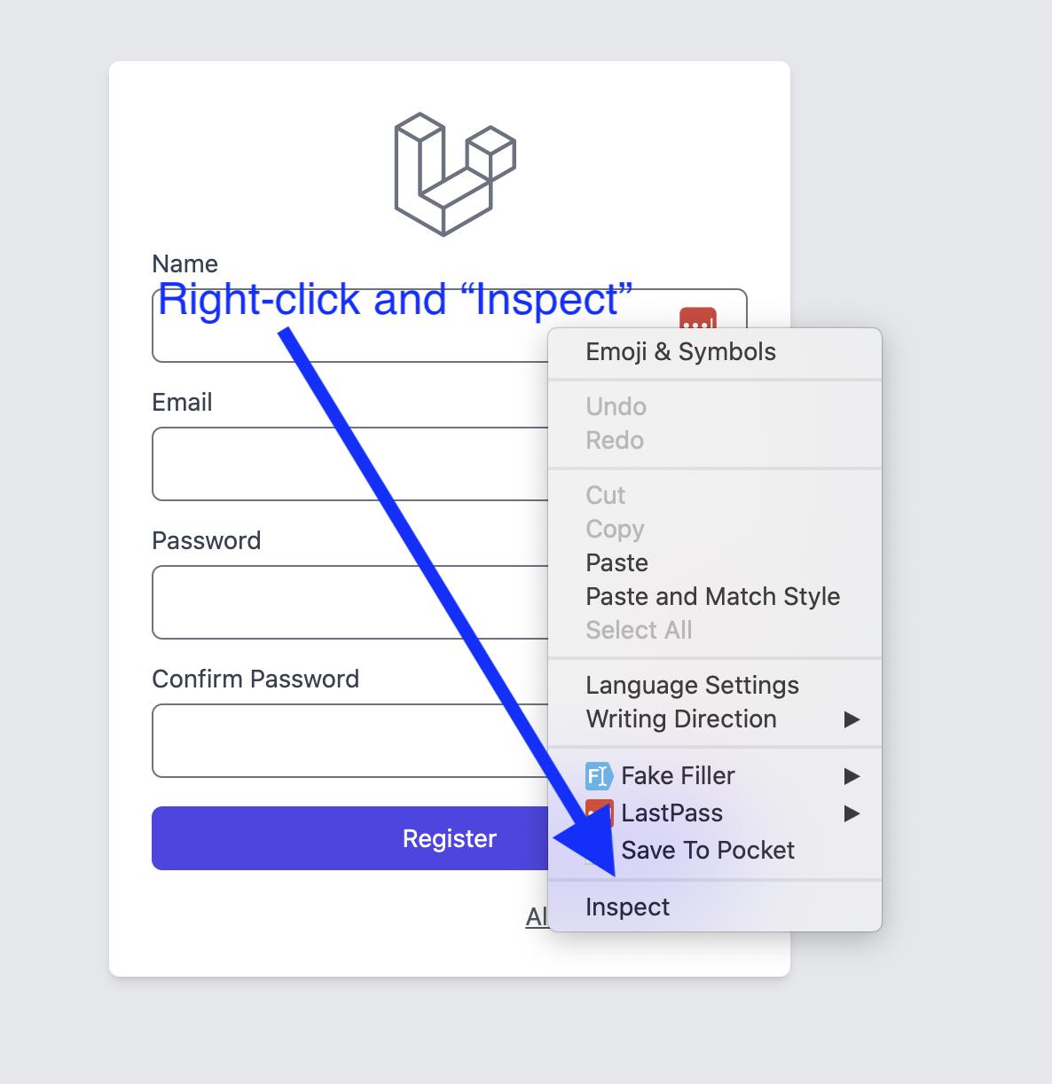 Laravel registration inspect