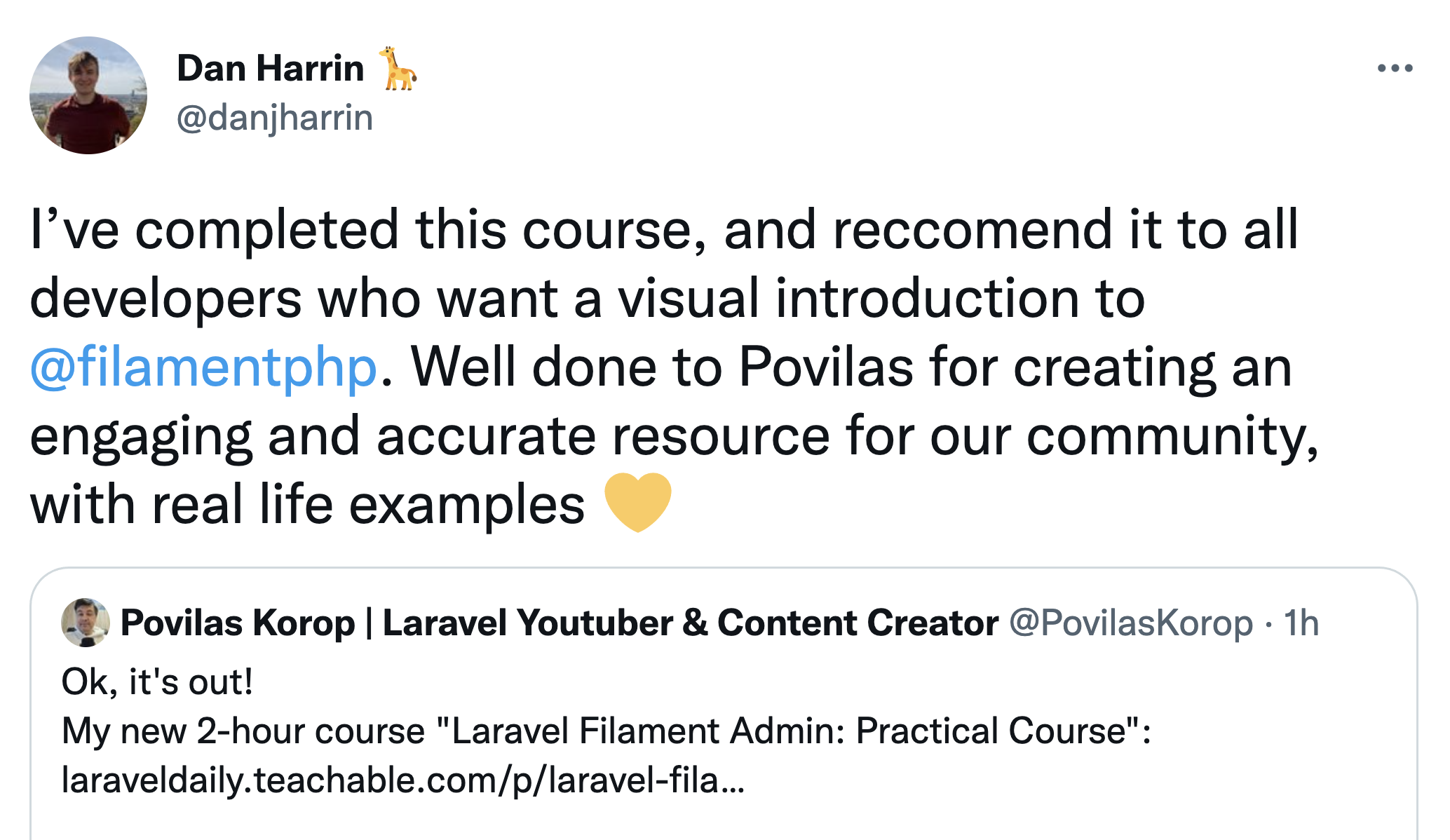 Laravel Filament testimonial